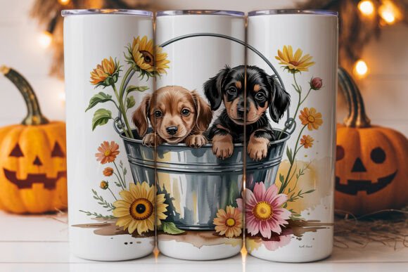 Dachshund Puppies in Bucket Tumbler Wrap