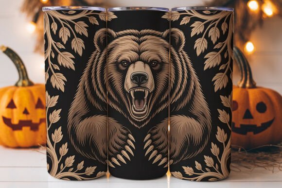 Fierce Grizzly Bear Carving 20oz Tumbler