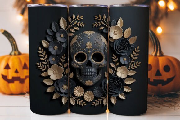 Gothic Sugar Skull Floral 20oz Tumbler