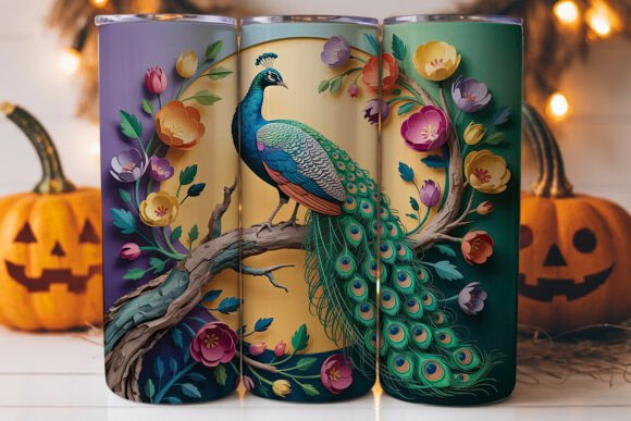 Paper-Cut Peacock 20oz Tumbler Wrap