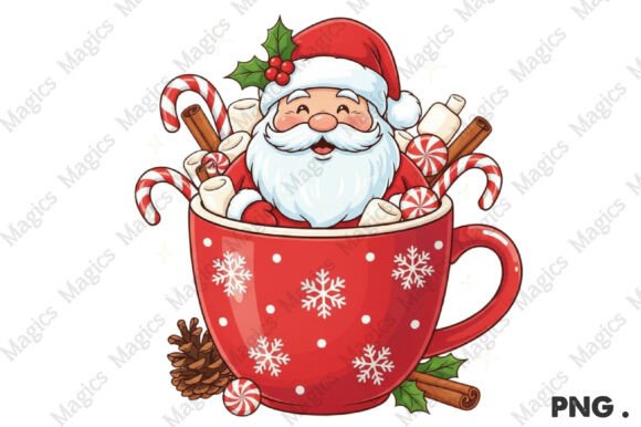 Watercolor Hot Cocoa Santa Clipart